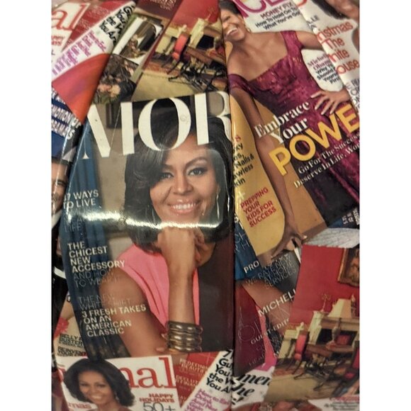 Michelle Obama Collage Round Handbag With Red Handle & Gold Accents - Statement - Picture 4 of 16